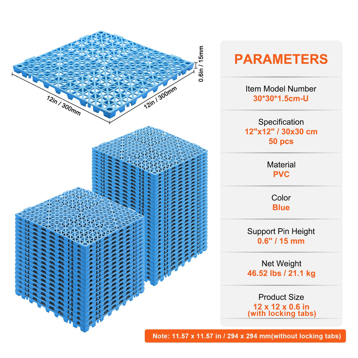 Durable PVC Interlocking Tile 50PCS with Rapid Drainage - Blue, Black, or Gray
