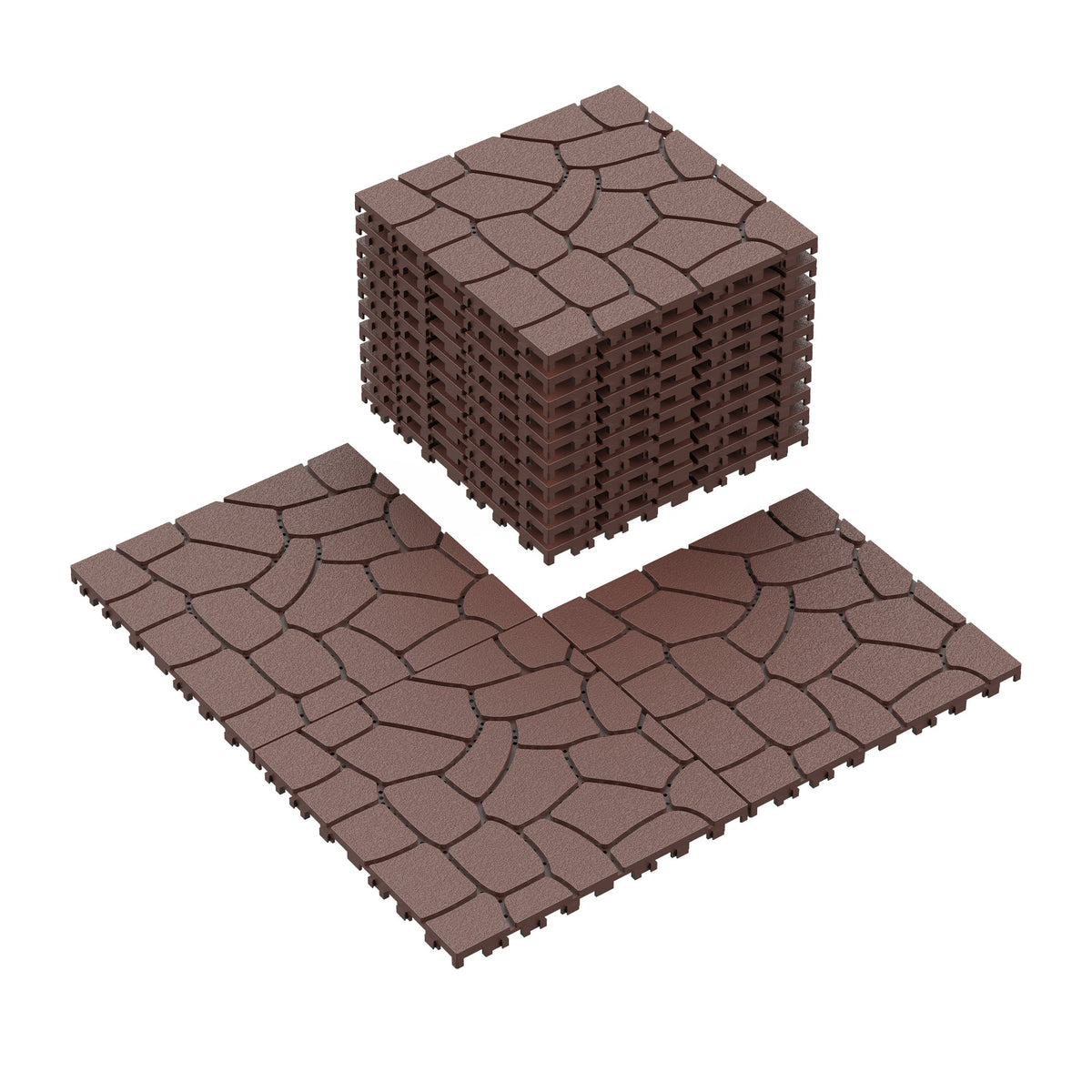 Stone Texture 12" Patio Deck Tiles with Interlocking Design - Set of 44