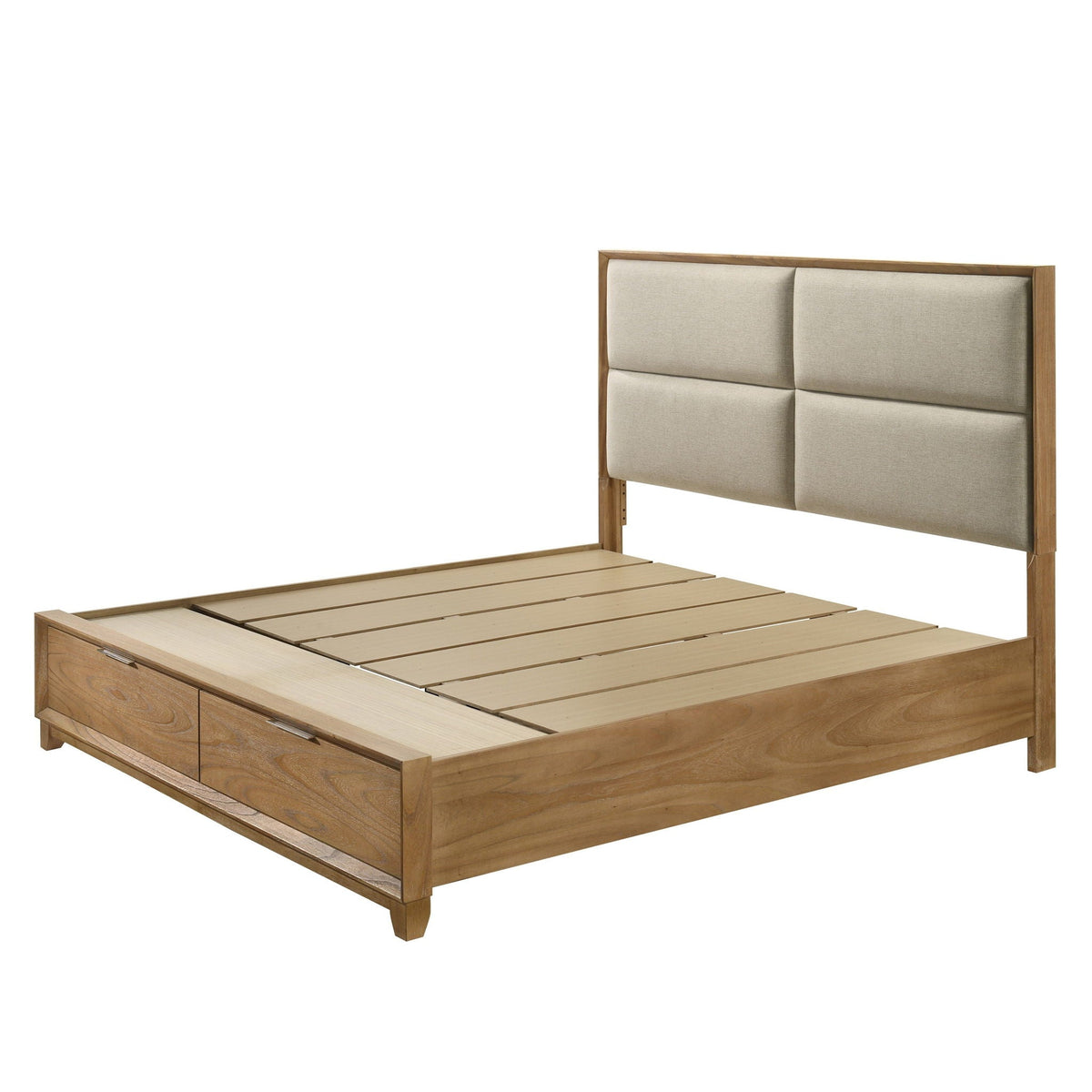 Contemporary Storage Platform Bed with Ultra Plush Headboard - Light Brown