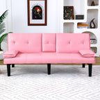 Foldable Sofa Bed with Cup Holder and Solid Wood Frame - Multiple Colors