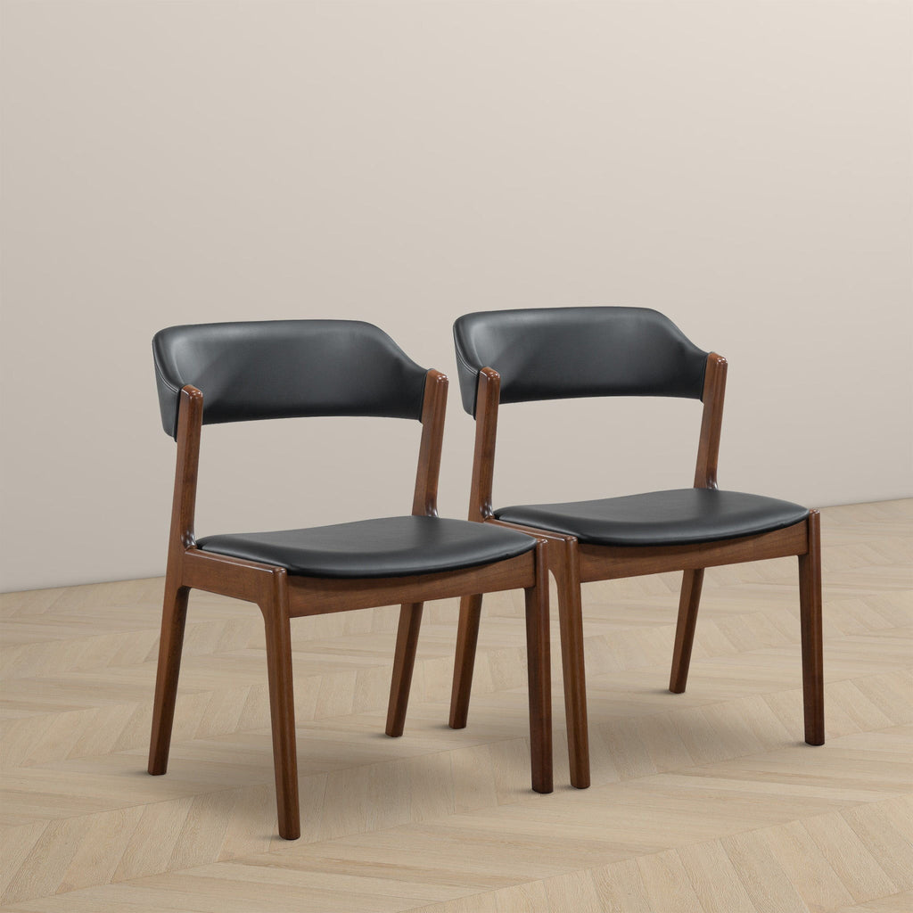 Enzo Dining Chair Set of 2 with Black Vegan Leather - Black / Brown