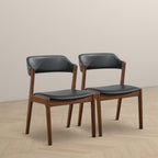 Enzo Dining Chair Set of 2 with Black Vegan Leather - Black / Brown