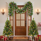Pre-Lit Artificial Christmas Tree 3-Piece Set with LED Lights - Green