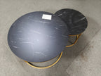 Nesting Coffee Table Set of 2 with Wood Marble Pattern Top - Black+Gold