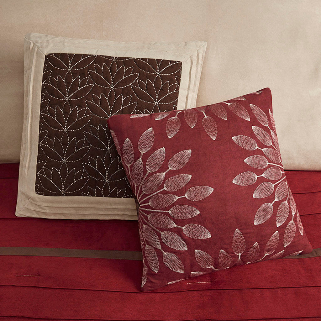 7-Piece Faux Suede Comforter Set with Embroidered Pillows - Red