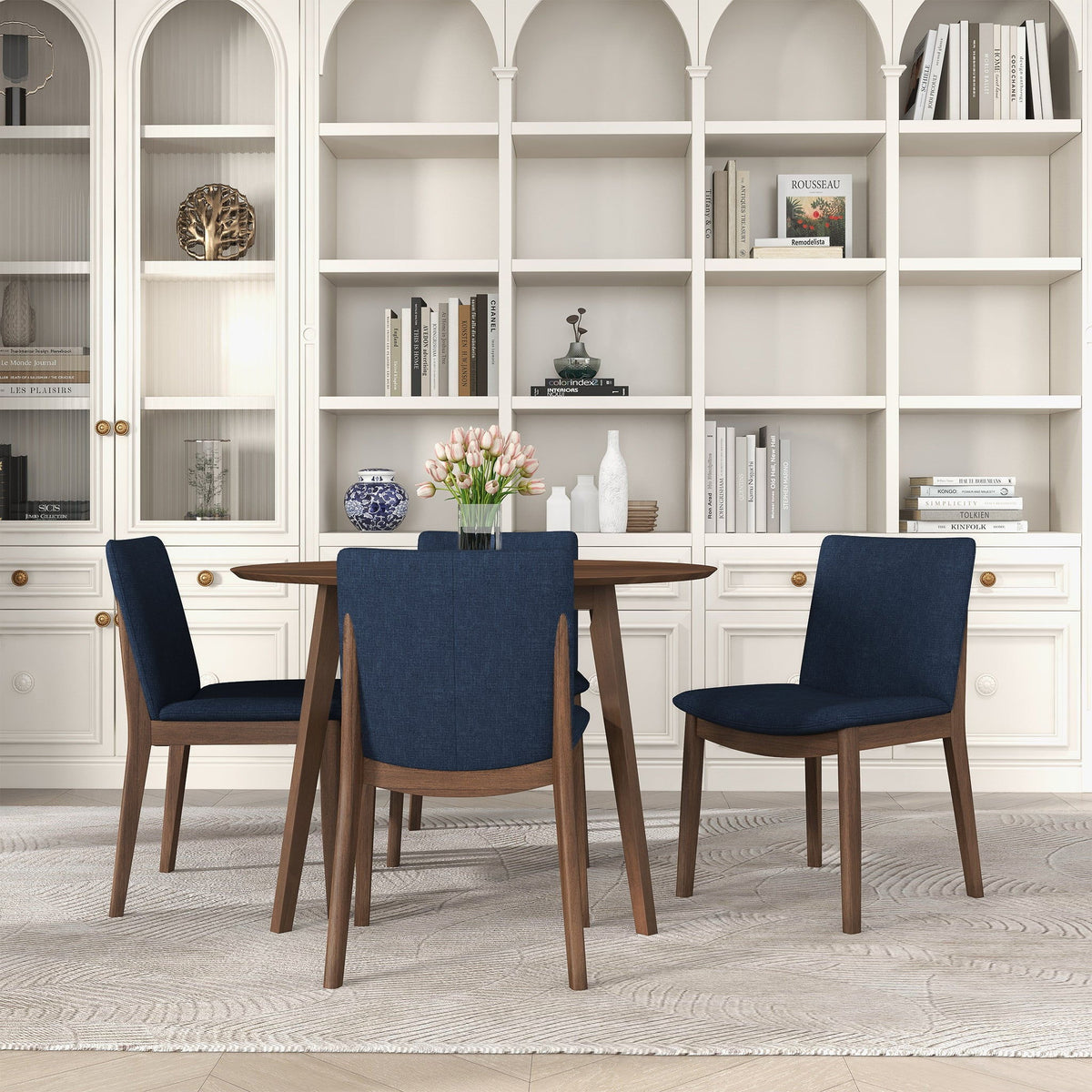 Mid-Century Modern Solid Wood Dining Chair Set with Fabric Upholstery - Multiple Colors