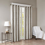 Knitted Jacquard Damask Total Blackout Curtain Panel with Silver Grommets - Silver