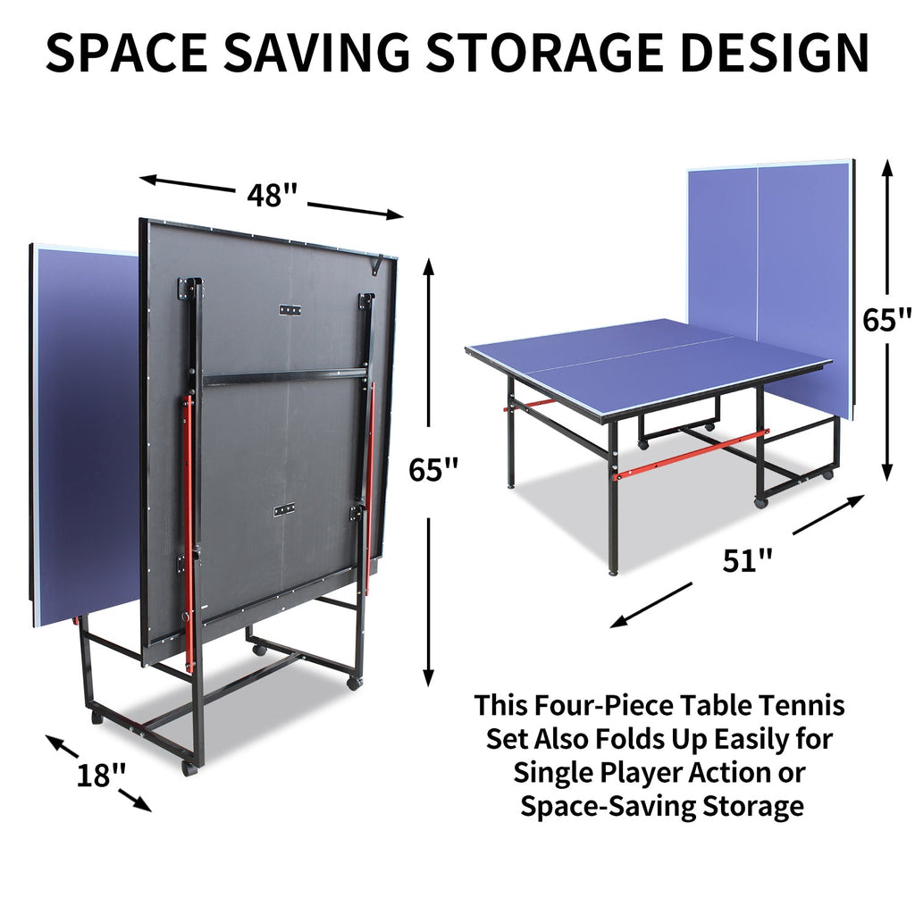 8ft Foldable Table Tennis Table Set with Portable Design - Blue