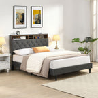 Modern Upholstered Platform Bed Frame with USB Ports - Gray or Dark Gray