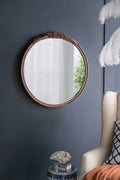 Round Hand Carved Rose Antique Wall Mirror with Intricate Detailing - Light Brown or Black