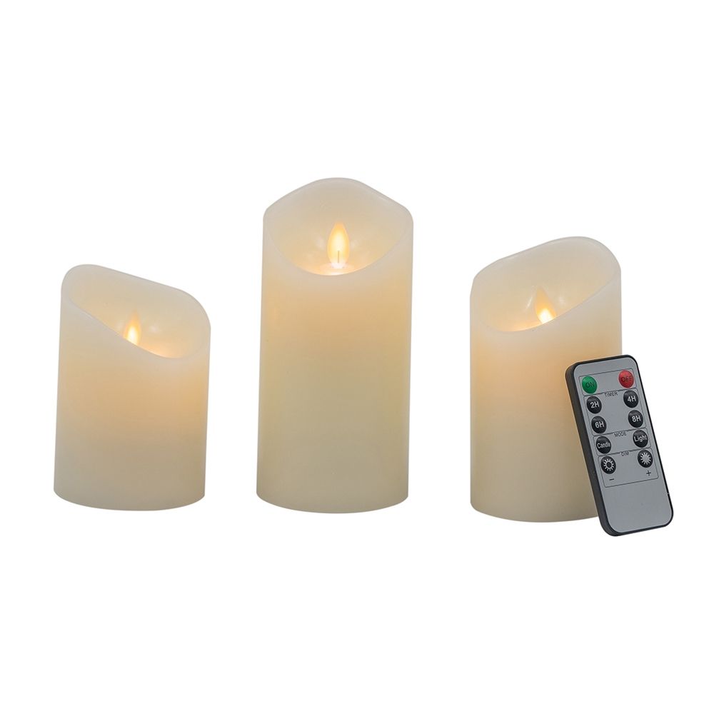 Flickering LED Candles Set with Remote Timer - Ivory