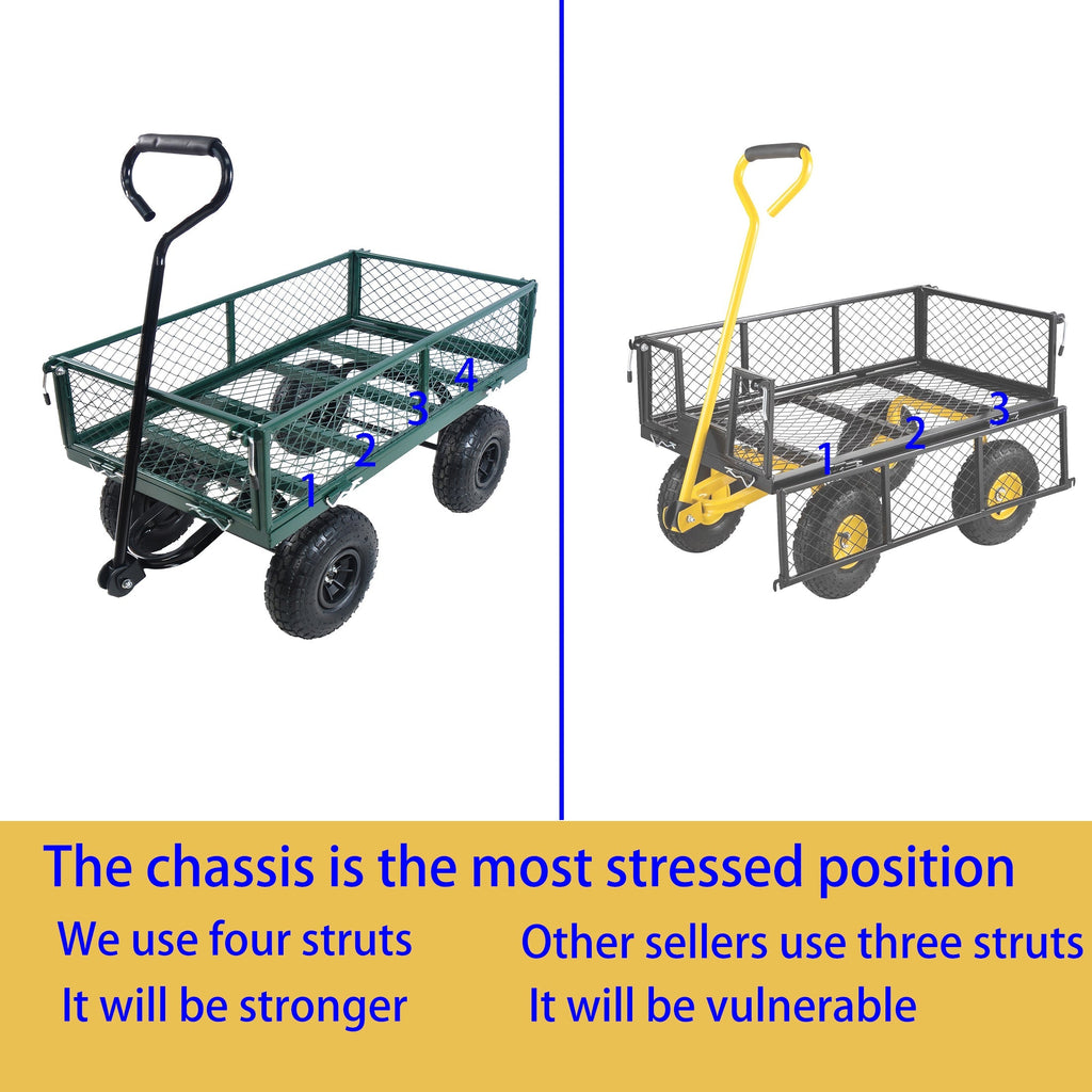 Green Outdoor Wagon Cart with Foldable Steel Frame - 550 lb Capacity