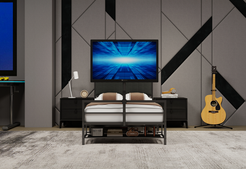 Twin Size Gaming Bed With Rotating TV Mount And LED Lighting