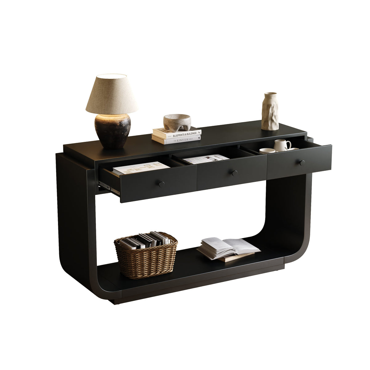 Classic-Style Console Table with Storage and Display Shelf - Black
