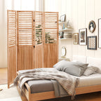 Light Brown Panel Folding Room Divider with Metal Hinges - Solid Wood