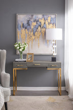 White Marble Table Lamp with Brass Frame and Fabric Shade - 15" W x 30" H