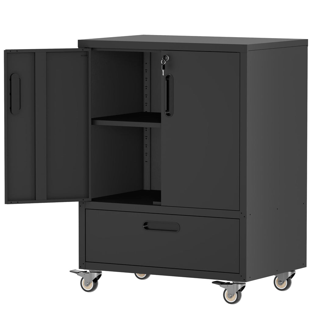 Mobile Tool Cart with Lockable Casters - Heavy-Duty Storage Organizer - Black
