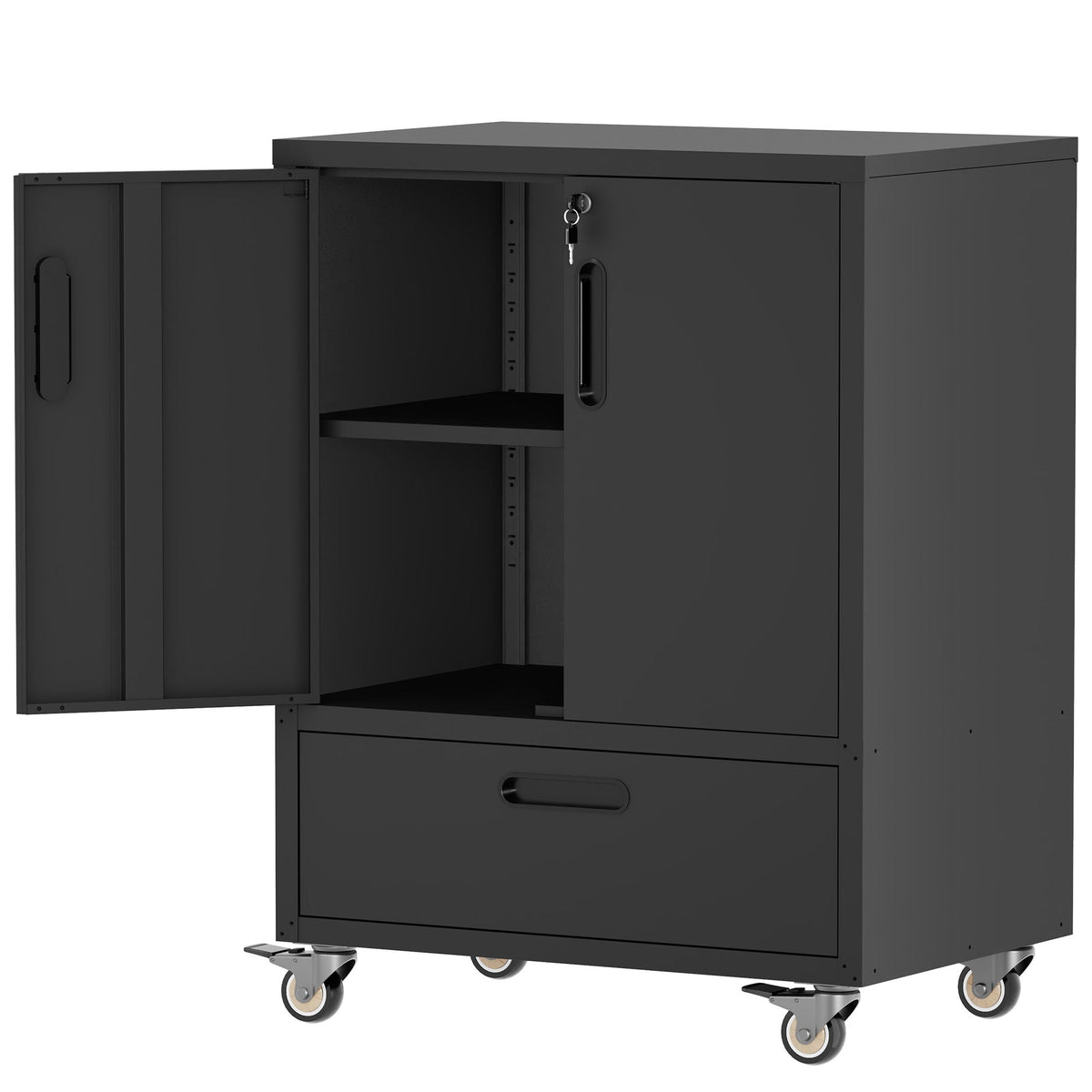 Mobile Tool Cart with Lockable Casters - Heavy-Duty Storage Organizer - Black