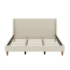 Modern Upholstered Platform Bed with Wingback Headboard – King, Beige