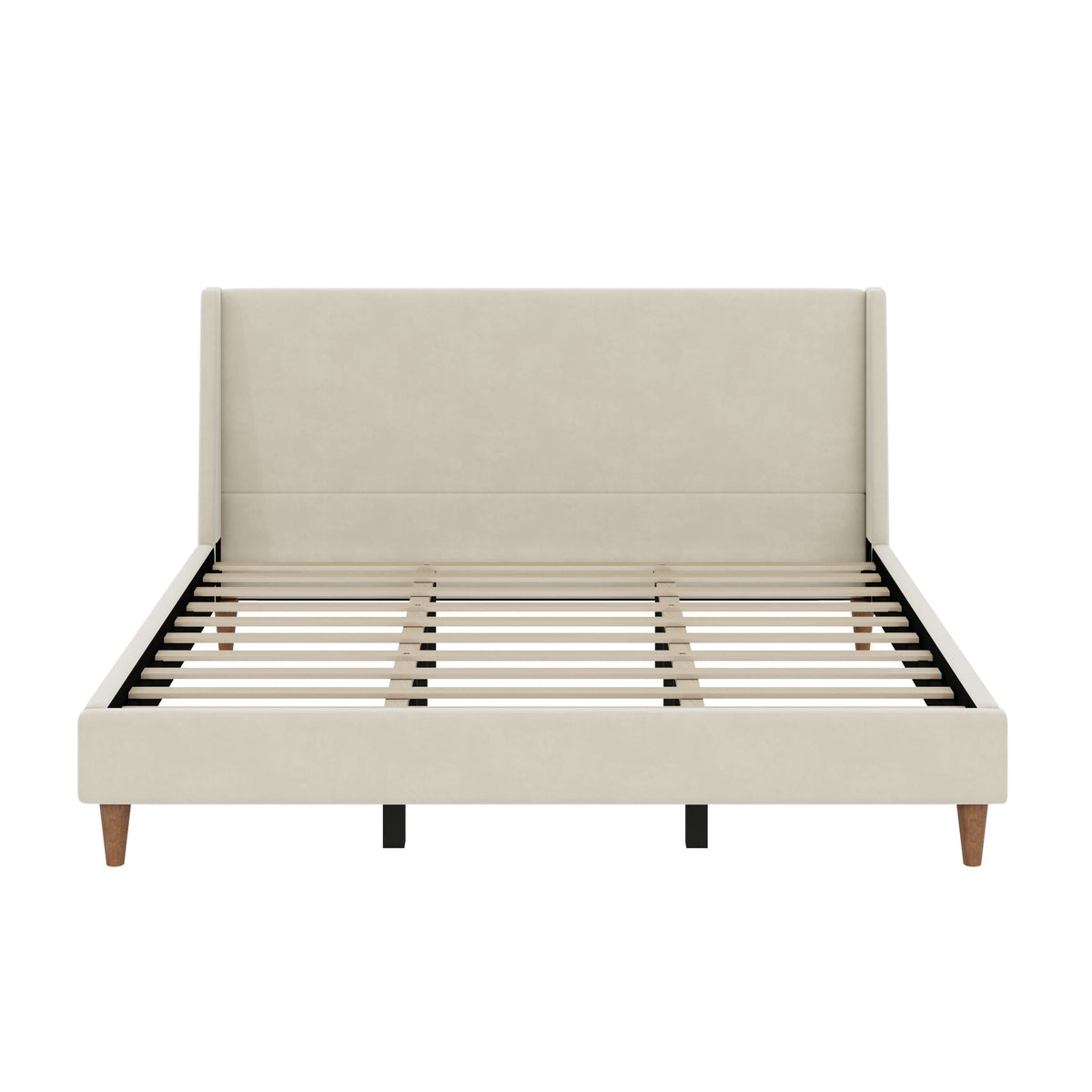 Modern Upholstered Platform Bed with Wingback Headboard – King, Beige