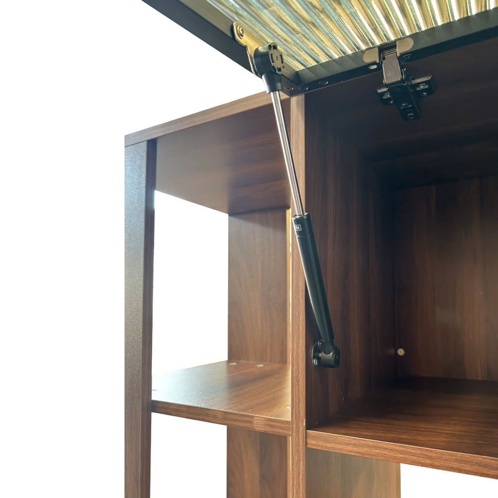Tall Storage Cabinet with Glass Doors and Drawers - Walnut