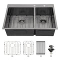 Double Bowl Kitchen Sink 16 Gauge with 2 10" Deep Basins - Gunmetal Black