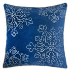 Blue Velvet Holiday Throw Pillow with Silver Snowflakes - Blue