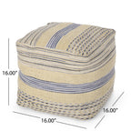 Handcrafted Fabric Pouf with Durable Hemp and Wool - Natural / Blue