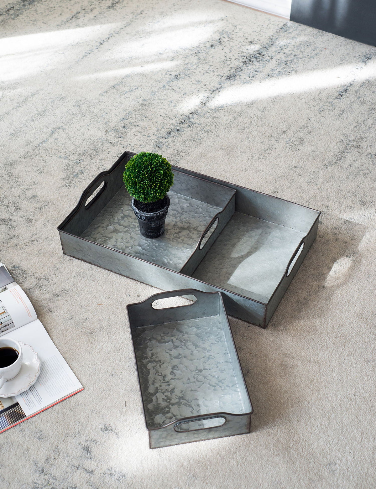 Decorative Galvanized Nesting Trays with Rustic Design - Gray