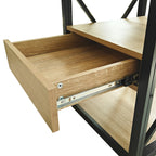 Modern End Table with Drawer - Natural Wood & Tempered Glass
