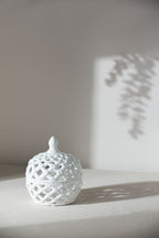 Ceramic Lidded Jar with Lattice Design - White