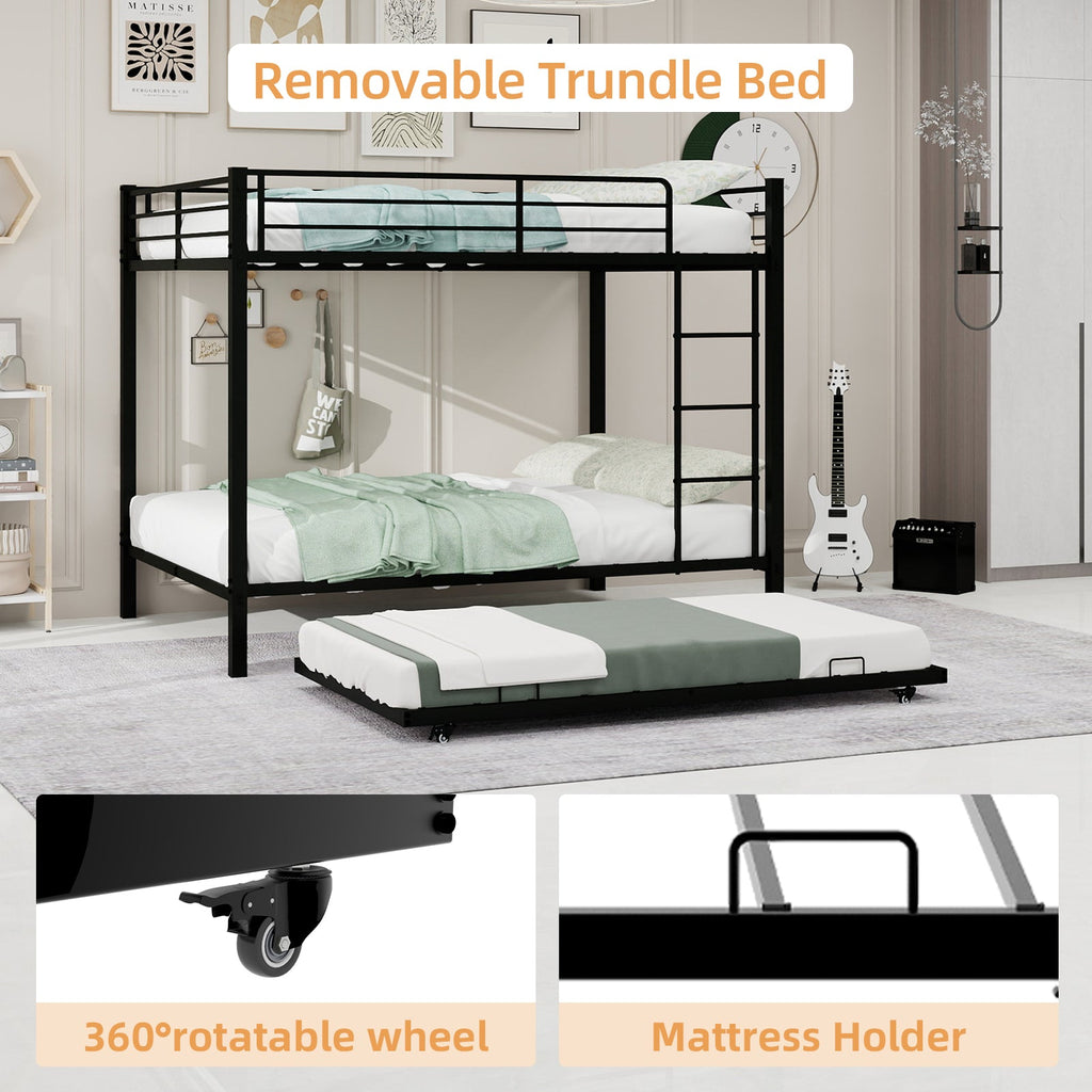 Iron Full-Size Bunk Bed with Safety Rails - Modern Minimalist Design