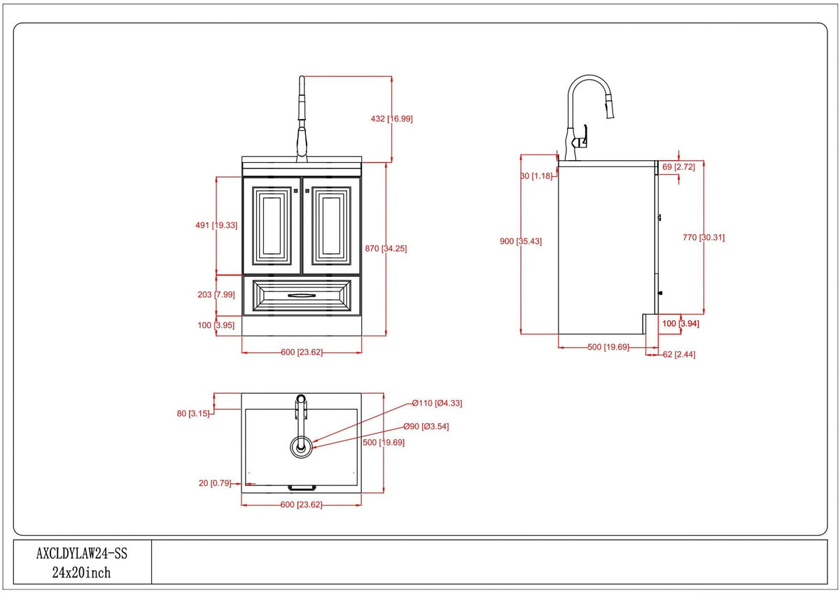 White Laundry Cabinet with Stainless Steel Sink and Pull-Out Faucet