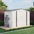 Outdoor Garden Storage Shed with Lockable Doors and Window - White / Gray