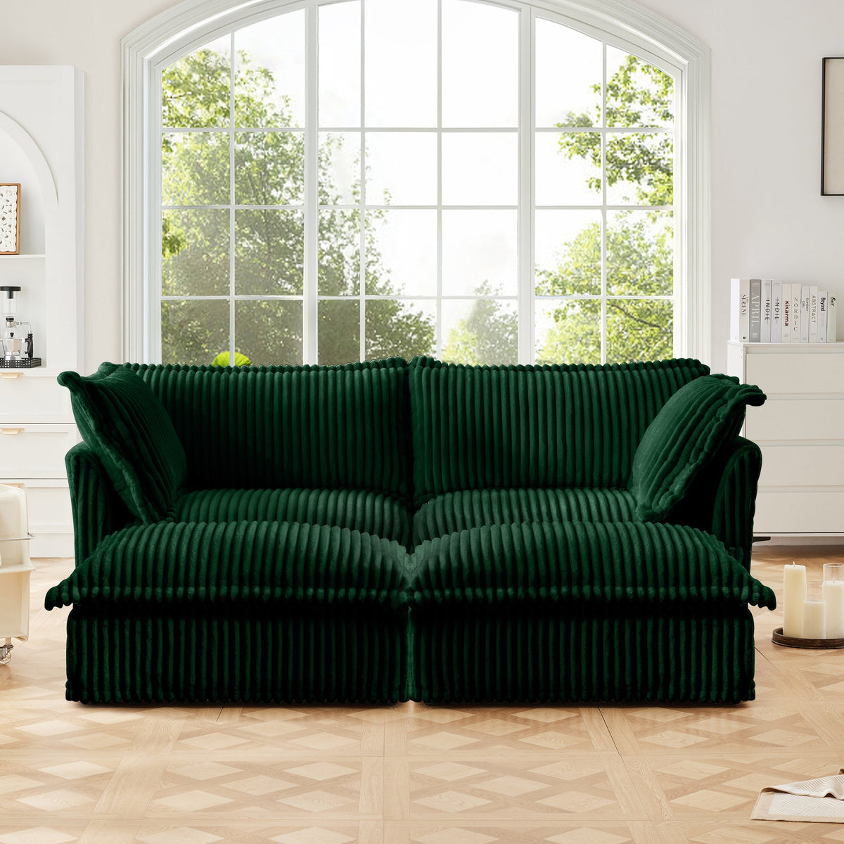Slipcovered 2 Seater Sofa with 2 Ottomans - Corduroy