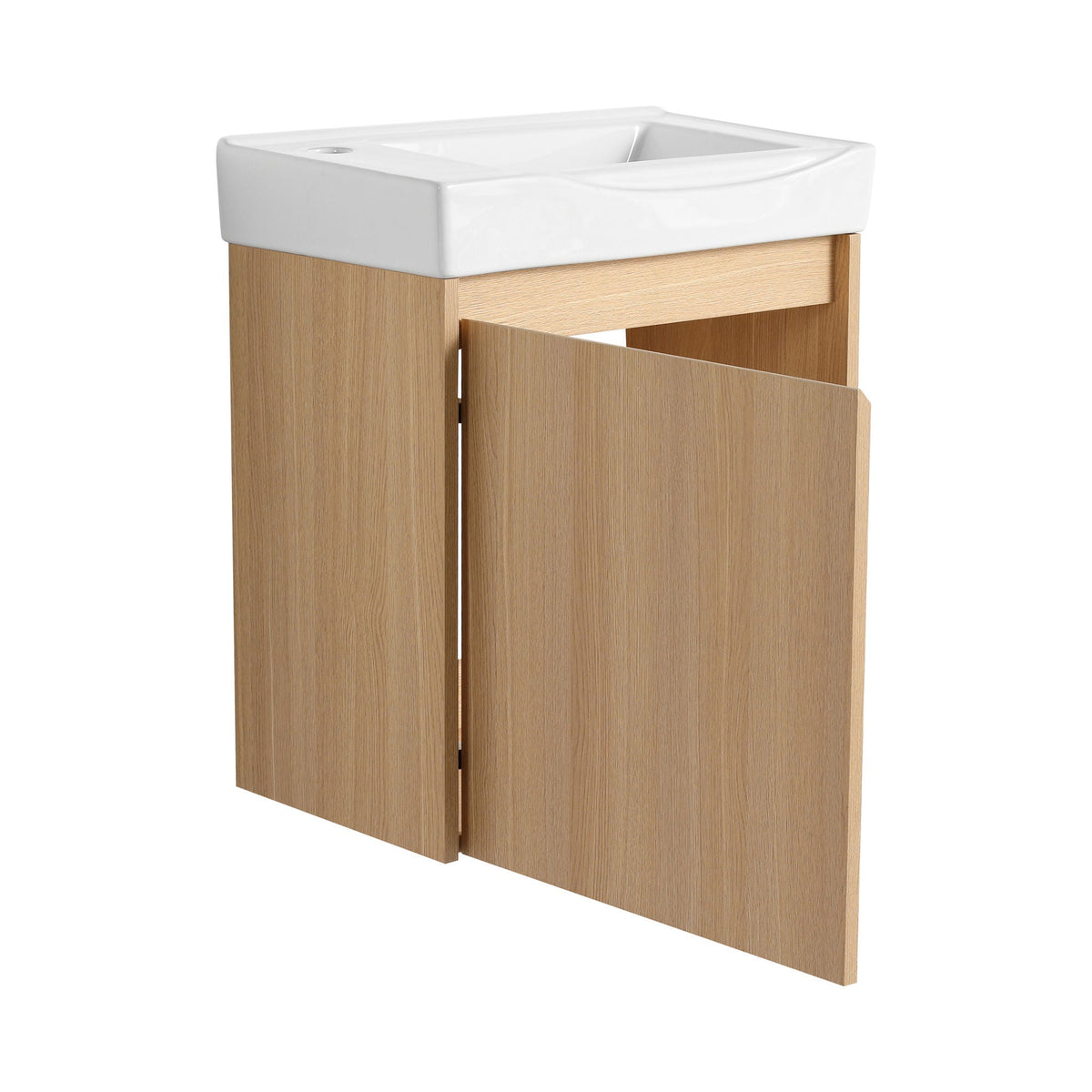 Modern Bathroom Vanity with Ceramic Basin and Storage Cabinet - Light Brown, Black, or White