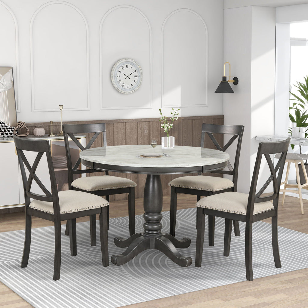 5-Piece Solid Wood Dining Set — White or Dark Gray