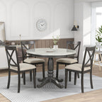 5-Piece Solid Wood Dining Set — White or Dark Gray