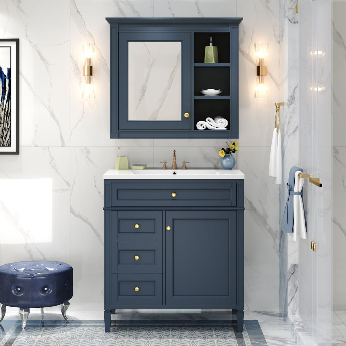Bathroom Vanity with Medicine Cabinet and Storage - Multiple Colors