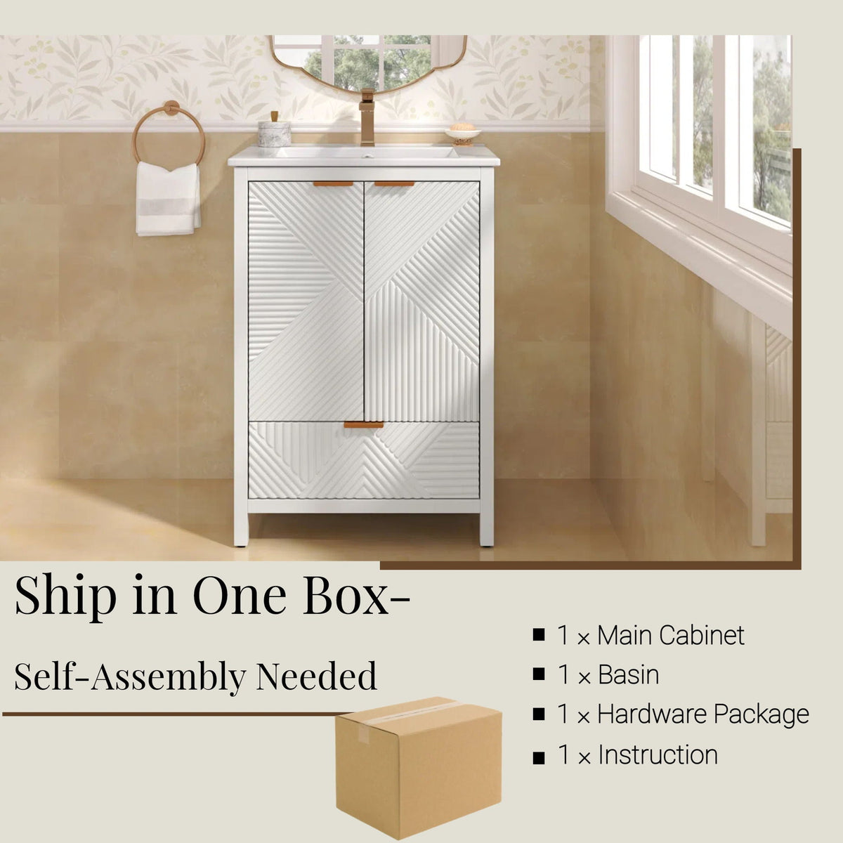 Modern Bathroom Vanity with Sink Combo – Compact Storage - Dark Brown or White
