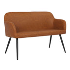 Industrial High Back Upholstered Bench with Faux Leather - Black / Camel