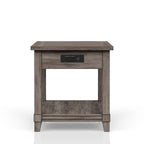 Gray End Table with Storage Drawer and USB Charging Ports