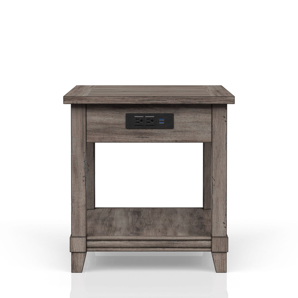 Gray End Table with Storage Drawer and USB Charging Ports