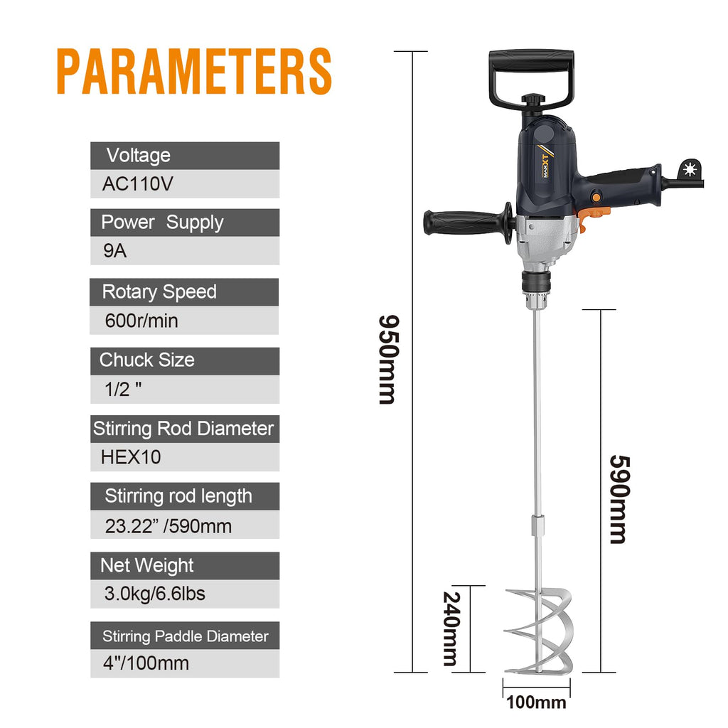 Drill Mixer Set with Spade Handle – 1/2 Inch Electric - Metal