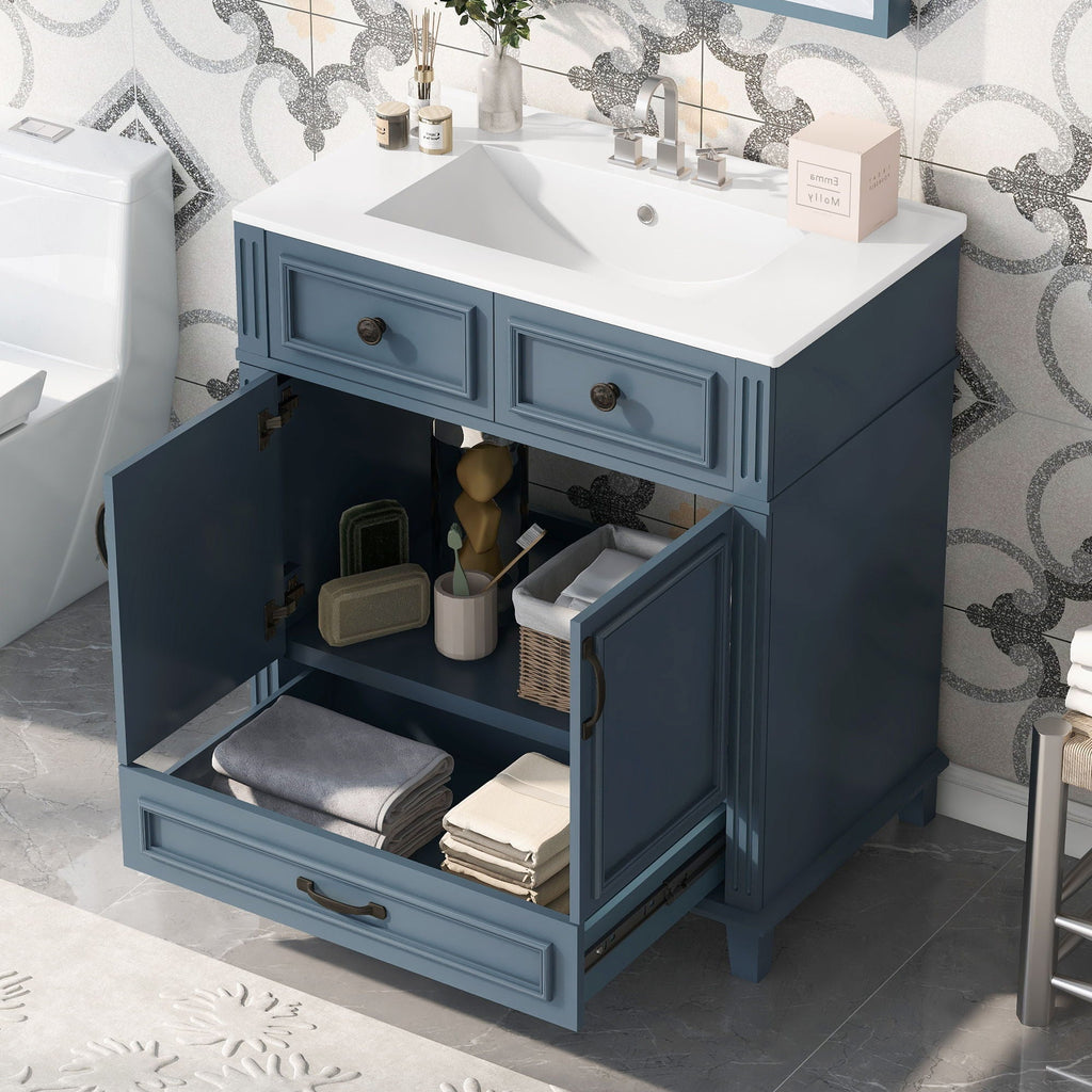 Bathroom Vanity with Sink and Storage Cabinet - White, Blue, or Dark Green