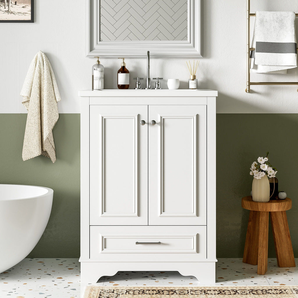 Modern Bathroom Vanity with Ceramic Sink Combo and Storage Cabinet - Multiple Colors