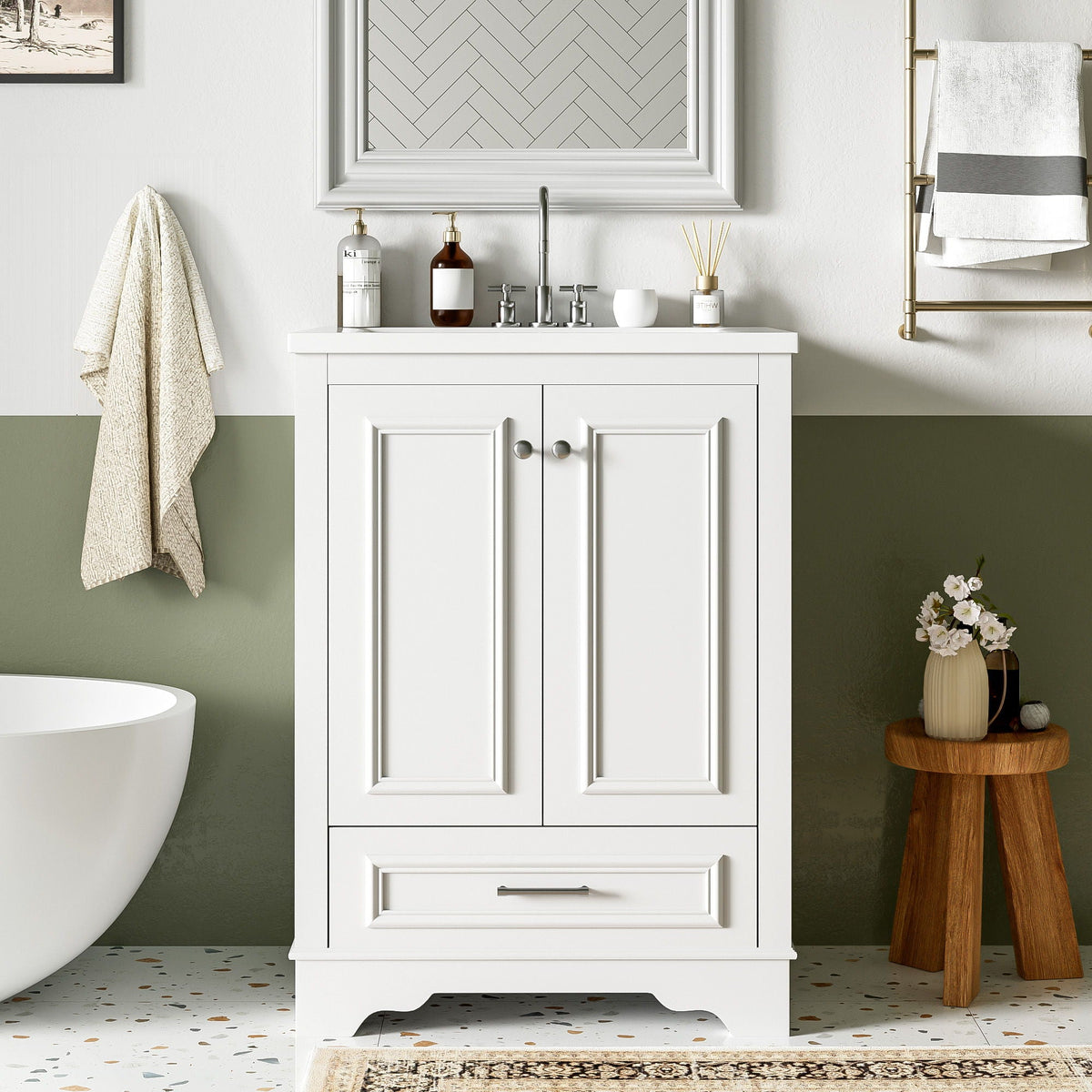 Modern Bathroom Vanity with Ceramic Sink Combo and Storage Cabinet - Multiple Colors