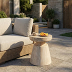 Travertine Outdoor Side Table with Pedestal Base – Gold or White