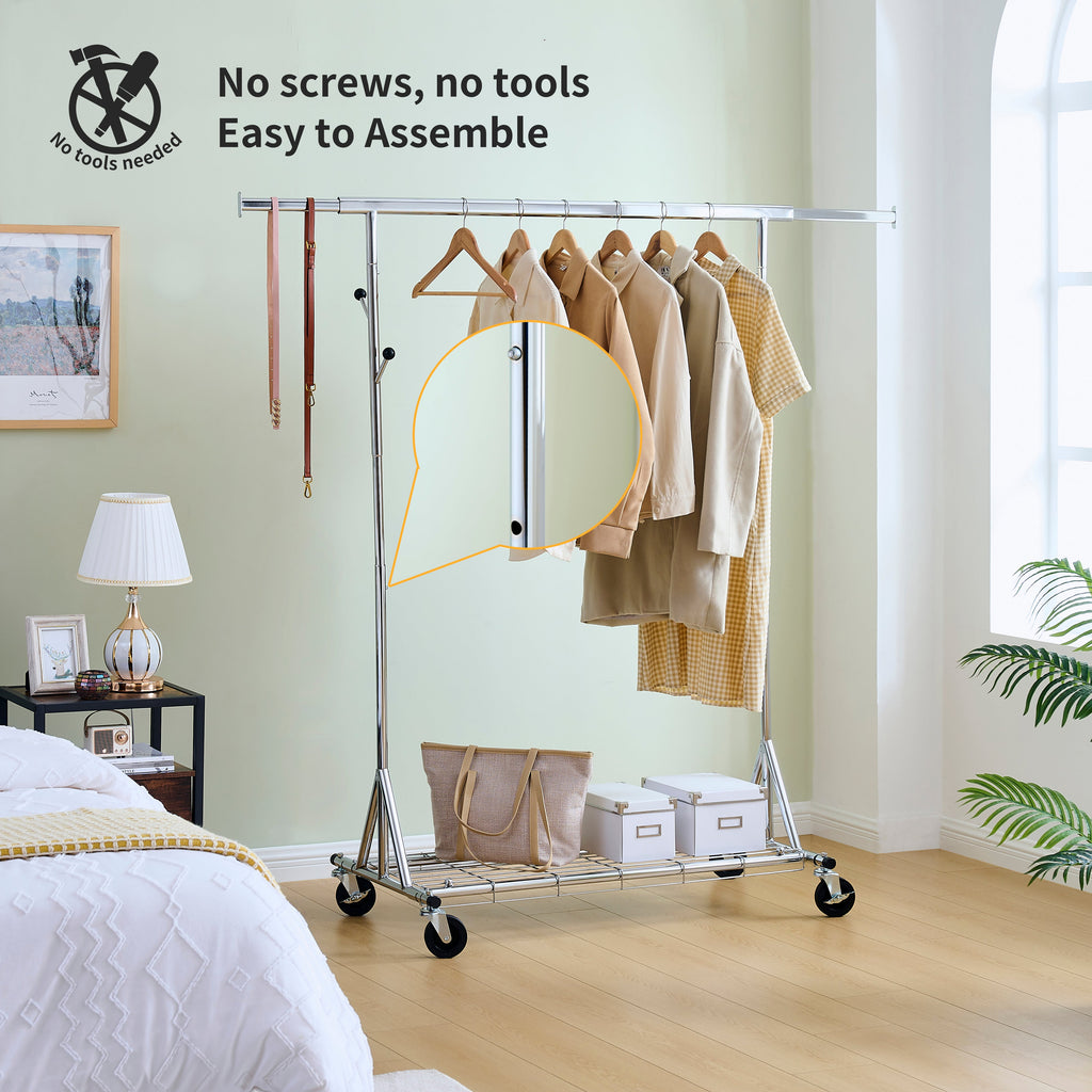 Heavy Duty Rolling Clothes Rack with 600 lbs Capacity - Iron