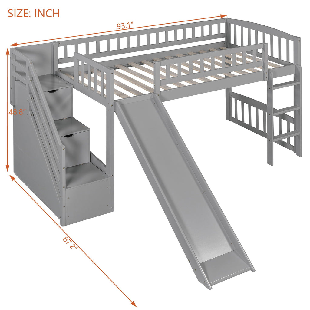 Loft Stairway Bed with Drawers and Convertible Ladder - Twin